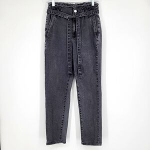 Garage Paperbag Waist Jeans High Rise Denim Tapered Straight Leg Black Size 3